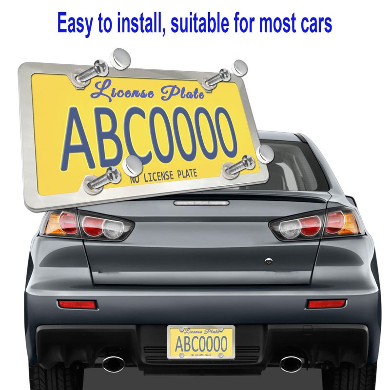 ZXFOOG License Plate Frame Cover Kit- Clear Flat Plate Cover & Stainless Steel Car Tag Holder, Unbreakable Novelty Protector Fit Standard US Plate, Mount Screws, Chrome Caps, 1 Pack for Front or Rear - Image 5